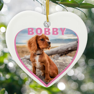 Décoration En Céramique Nom de photo de chien Cœur rose Cadeau pour propri