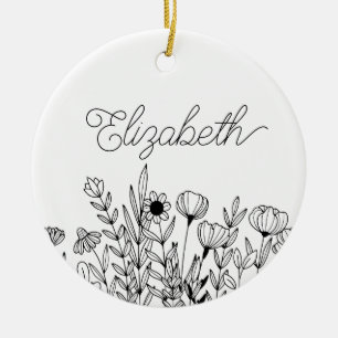 Décoration En Céramique Nom du monogramme Graphique floral minimaliste sim