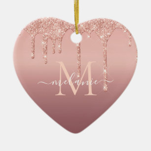 Décoration En Céramique Nom du monogramme Rose de texte Gold Blush Sparkle