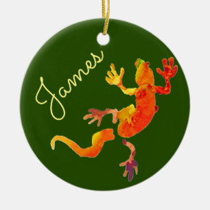 Décoration En Céramique Nom mignon de Noël d'aquarelle d'eco de gecko