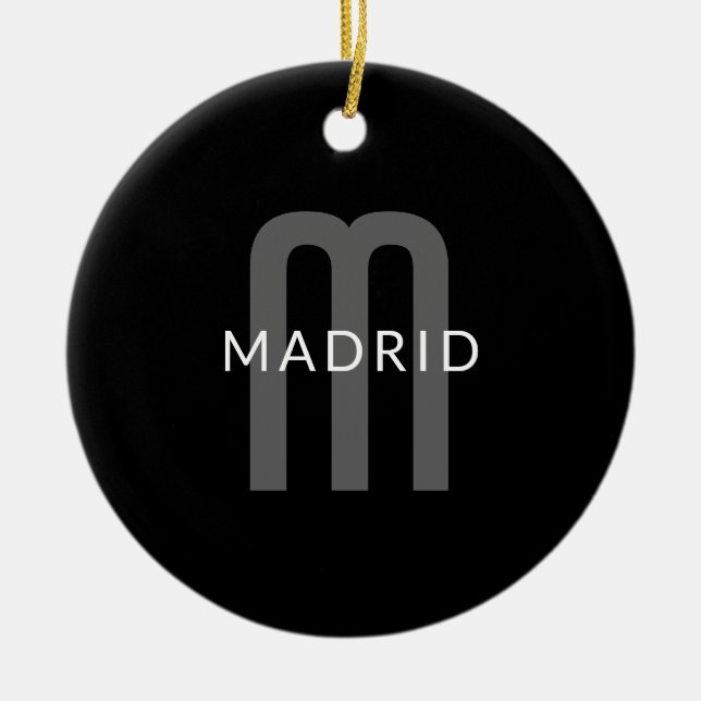 Décoration En Céramique Nom Monogramme d'apparence moderne | Noir gris bla (Devant)
