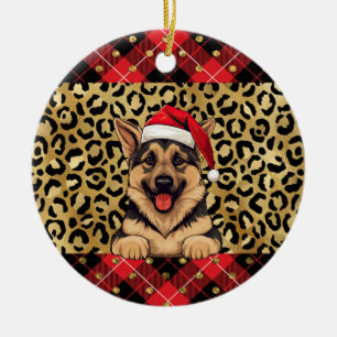 Décoration En Céramique Nom personnalisé Allemand Berger chien Santa hat B