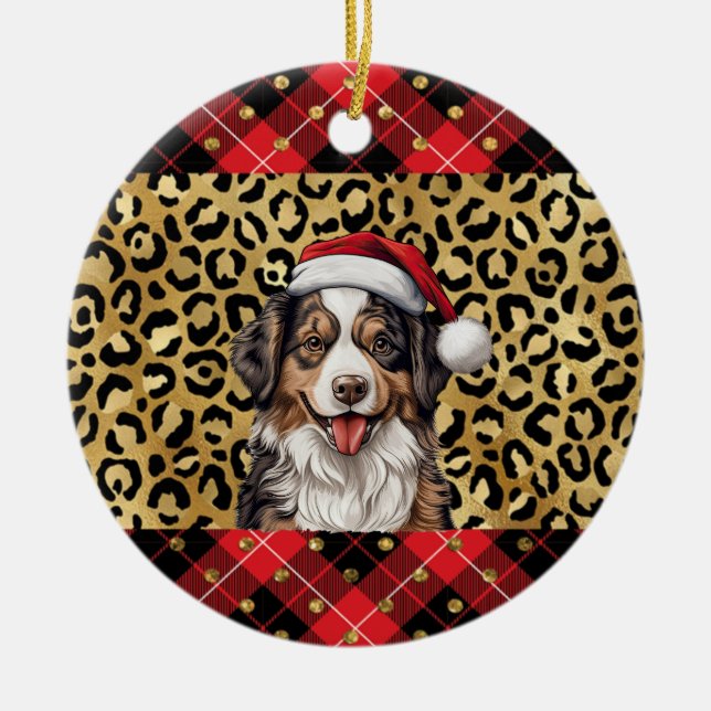 Décoration En Céramique Nom personnalisé Australian Shepherd chien Santa h (Devant)