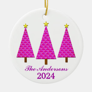 Décoration En Céramique Nom personnalisé et année Arbres de Noël pourpres