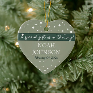 Décoration En Céramique Nom personnalisé et date bébé sur le Sage Green Sn