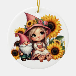 Décoration En Céramique Nom personnalisé fille gnome tournesol