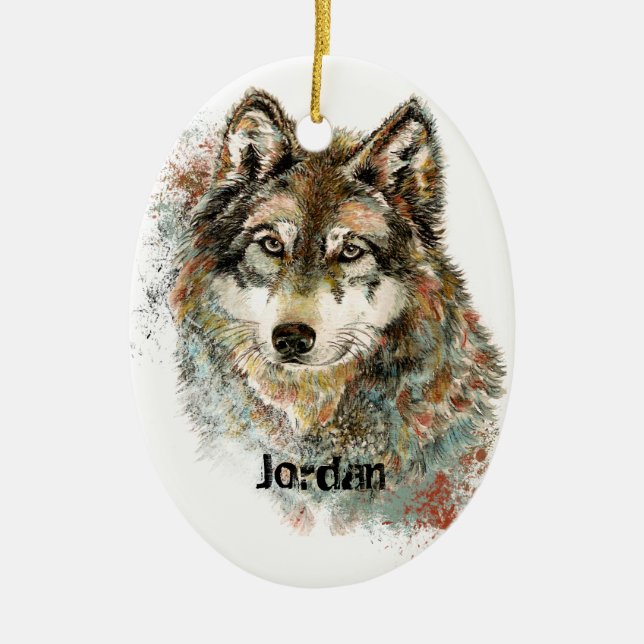 Décoration En Céramique Nom personnalisé Loup gris personnalisé (Devant)