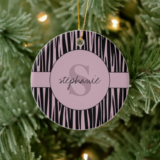 Décoration En Céramique Nom personnalisé Monogramme Zebra stripes motif (Arbre)