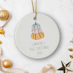 Décoration En Céramique Nom personnalisé Premier Noël Citrouilles d'automn