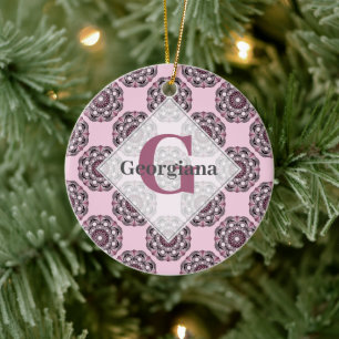 Décoration En Céramique Nom Personnalisé Rose Dusky Cherry Blossom Dot Man