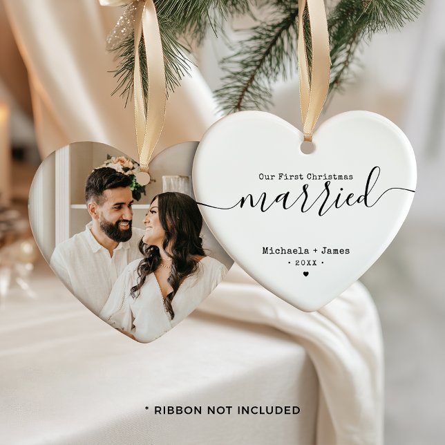 Décoration En Céramique Noms et photos minimalistes de Noël mariés (Créateur téléchargé)