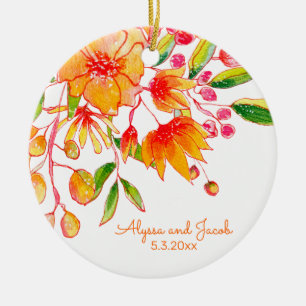 Décoration En Céramique Noms personnalisés Orange Floral Mariage Date