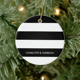 Décoration En Céramique Noms rayures modernes monogramme noir et blanc