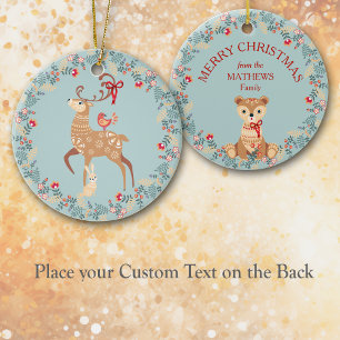 Décoration En Céramique Nordic Deer et Bear Wreath Noël