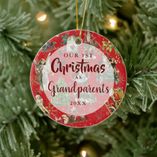 Décoration En Céramique Nos premiers grands-parents de Noël Vintage Photo 
