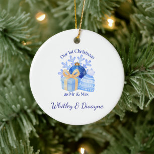 Décoration En Céramique Notre 1er Noël Flocon de Neige Bleu Cadeau