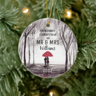 Décoration En Céramique Notre premier couple d'amour rouge Noël