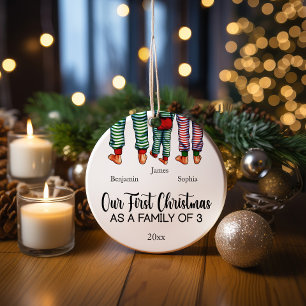 Décoration En Céramique Notre premier Noël en famille de 3 noms personnali
