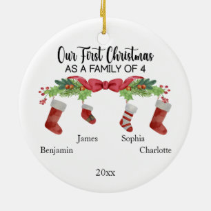 Décoration En Céramique Notre premier Noël en famille de 4 noms personnali