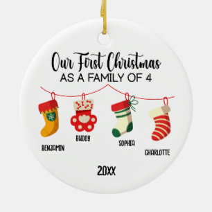 Décoration En Céramique Notre premier Noël en famille de 4 noms personnali