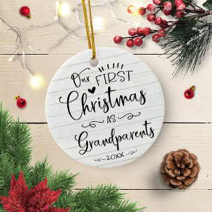 Décoration En Céramique Notre Premier Noël En Grand-Parents Mignonne Rusti