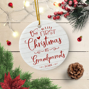 Décoration En Céramique Notre Premier Noël En Grand-Parents Mignonne Rusti