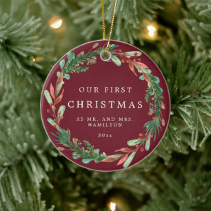 Décoration En Céramique Notre premier Noël en tant que M. et Mme Wreath Cé