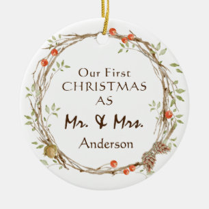 Décoration En Céramique Notre premier Noël en tant que M. & Mme Wreath