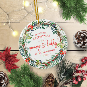 Décoration En Céramique Notre premier Noël en tant que maman & papa Rustic