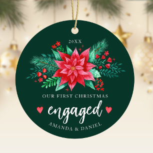 Décoration En Céramique Notre premier Noël Engagé Aquarelle Poinsettia