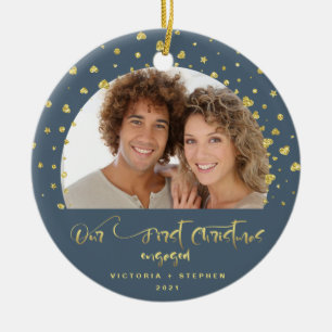 Décoration En Céramique Notre premier Noël engagé Photo Gold Confetti