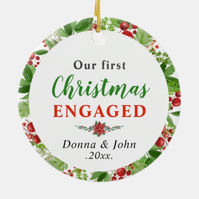 Décoration En Céramique Notre premier Noël engagé | Wreath aquarelle (Dos)