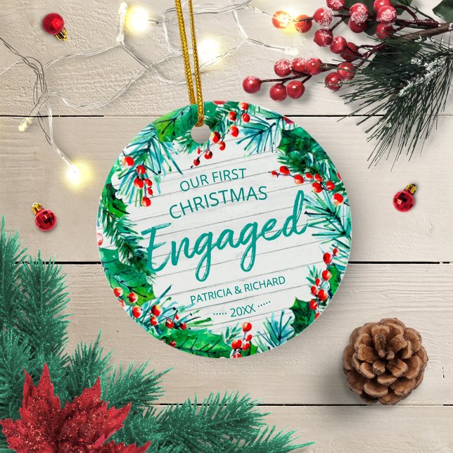 Décoration En Céramique Notre premier Noël Engagea Rustic Wreath (Créateur téléchargé)