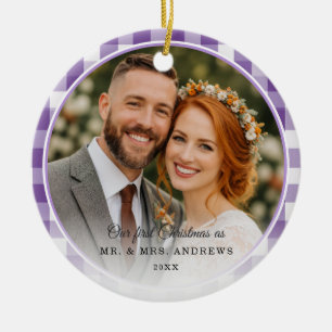 Décoration En Céramique Notre Premier Noël-M. & Mme Photo Purpl Gingham