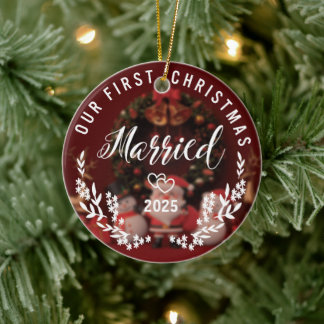 Décoration En Céramique Notre premier Noël Marié - Année personnalisée
