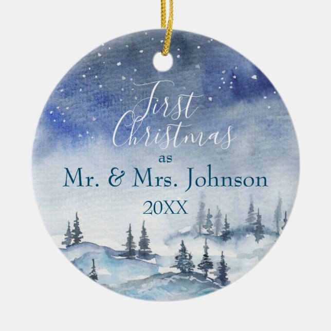Décoration En Céramique Notre premier Noël Mr & Mrs. | Année de mariage (Devant)