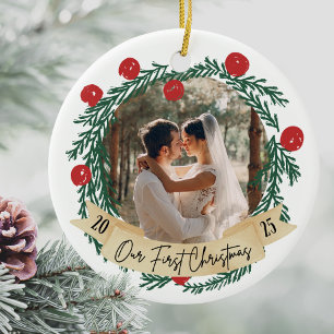 Décoration En Céramique Notre Premier Noël Photo Personnalisée de Couple