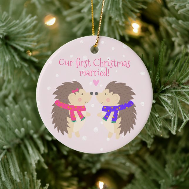 Décoration En Céramique Notre premier Noël s'est marié ! De mignons hériss (Arbre)