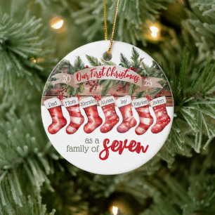 Décoration En Céramique Notre première famille de Noël de 7 Bas personnali