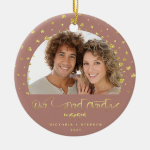 Décoration En Céramique Notre Première Photo de Fiançailles de Noël avec C