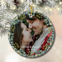 Notre première photo de Noël Couple vert Wreath