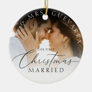 Décoration En Céramique Notre première photo de Noël Mariée