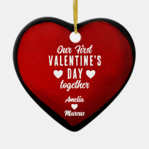 Décoration En Céramique Notre première Saint-Valentin Ensemble Coeur Coupl