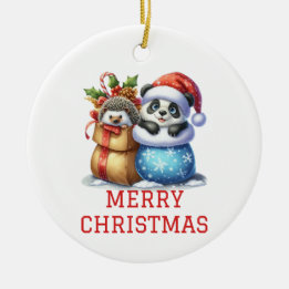 Décoration En Céramique Nounours d'ours panda et de hérisson pour Noël