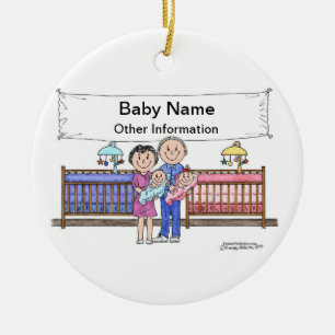 Décoration En Céramique Nouveau bébé, jumeaux - Fille et garçon