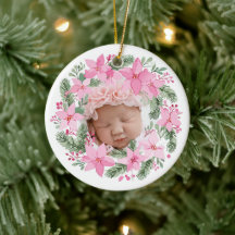 Nouveau rose bébé photo de Noël fille Poinsettia