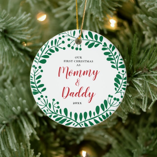 Décoration En Céramique Nouveaux parents personnalisés 1ère Noël Maman Pap (Arbre)