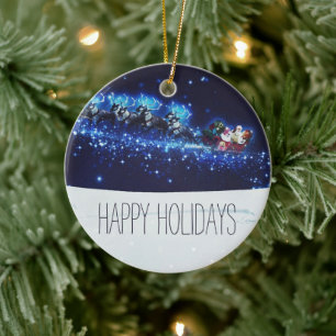 Décoration En Céramique Nuit Bleue avec le Père Noël, Reindeer et Sleigh