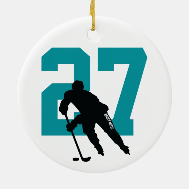 Décoration En Céramique Numéro personnalisé du joueur de hockey Turquoise (Dos)