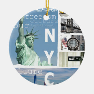 Décoration En Céramique Nyc Liberty Statue Brooklyn Bridge New York City
